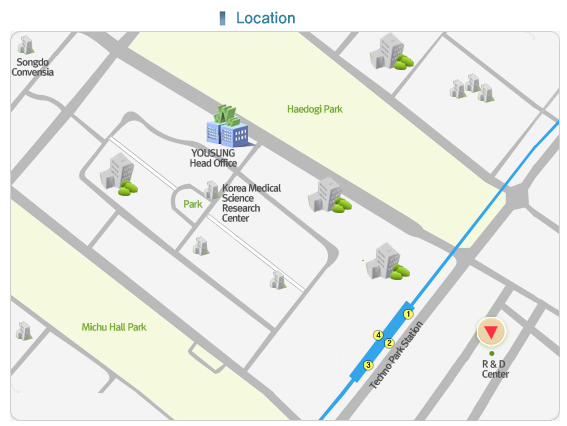 Yousung, R&D Center, Songdo Convensia, Haedogi Park, Songdo Haemoro Apt, Sinsong Middle School