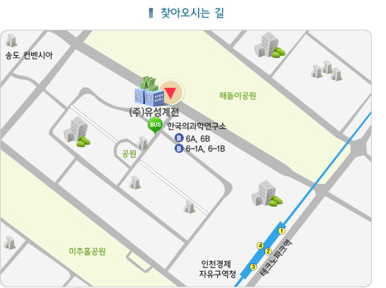 한국의과학연구소, 공원, 해돋이공원, 송도 컨베시아, (주)유성계전